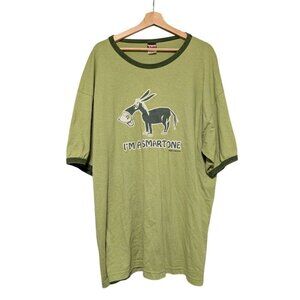 Mens XXL Funny Donkey I'm A Smart One Ringer T-Shirt Green Novelty Graphic